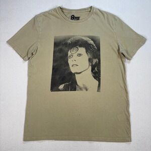 David Bowie Lucky Brand T-Shirt Men's M Beige‎ Cotton *Holes* Rugged Distressed